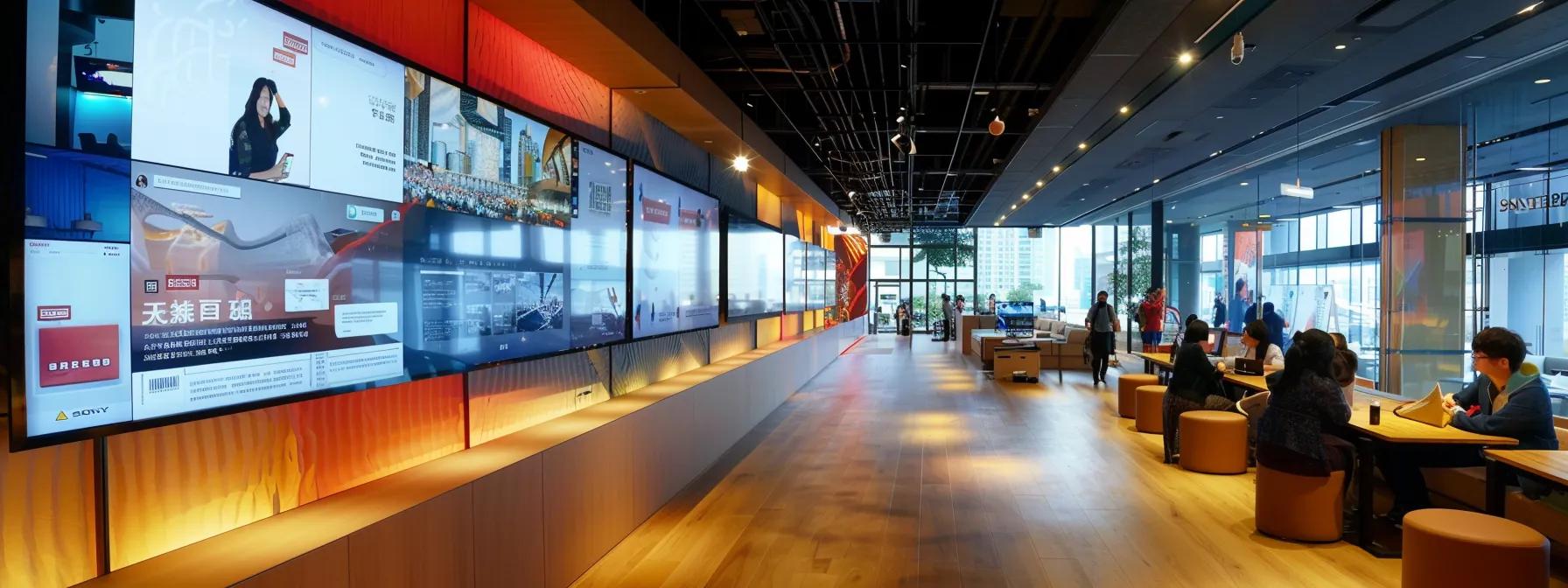 a sleek, modern office workspace features a large screen displaying a well-structured content brief, with clear headings, bullet points, and vibrant graphics, surrounded by attentive team members engaged in a collaborative discussion.