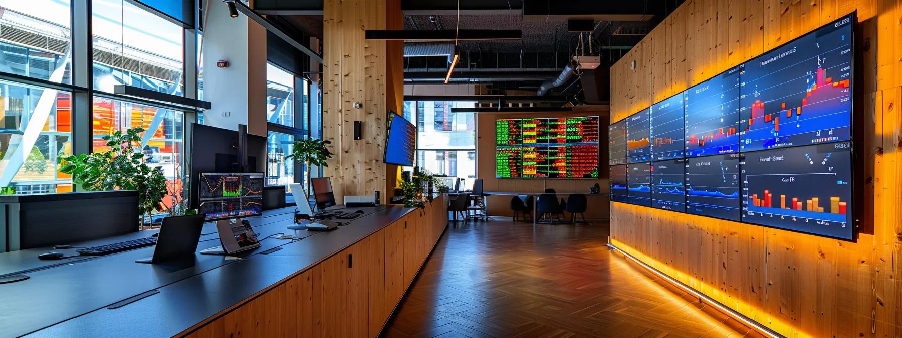 un entorno de oficina moderno y técnico, con pantallas de computadora que muestran gráficos de rendimiento de código y estadísticas de optimización, iluminado por luces led frías que reflejan un ambiente de alta eficiencia y productividad.