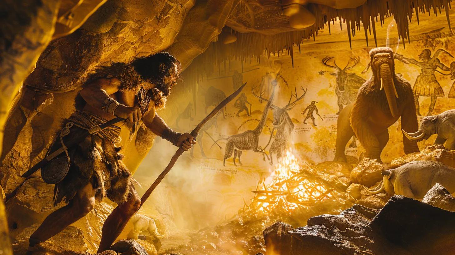 Ice Age impact on human development, showing glaciation and adaptation of early humans.