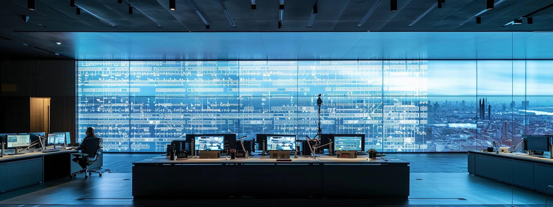 a sleek office workspace features a large digital screen displaying various types of structured data schema, surrounded by minimalist furnishings and soft, focused lighting that highlights the importance of tailored information presentation for improving article visibility.