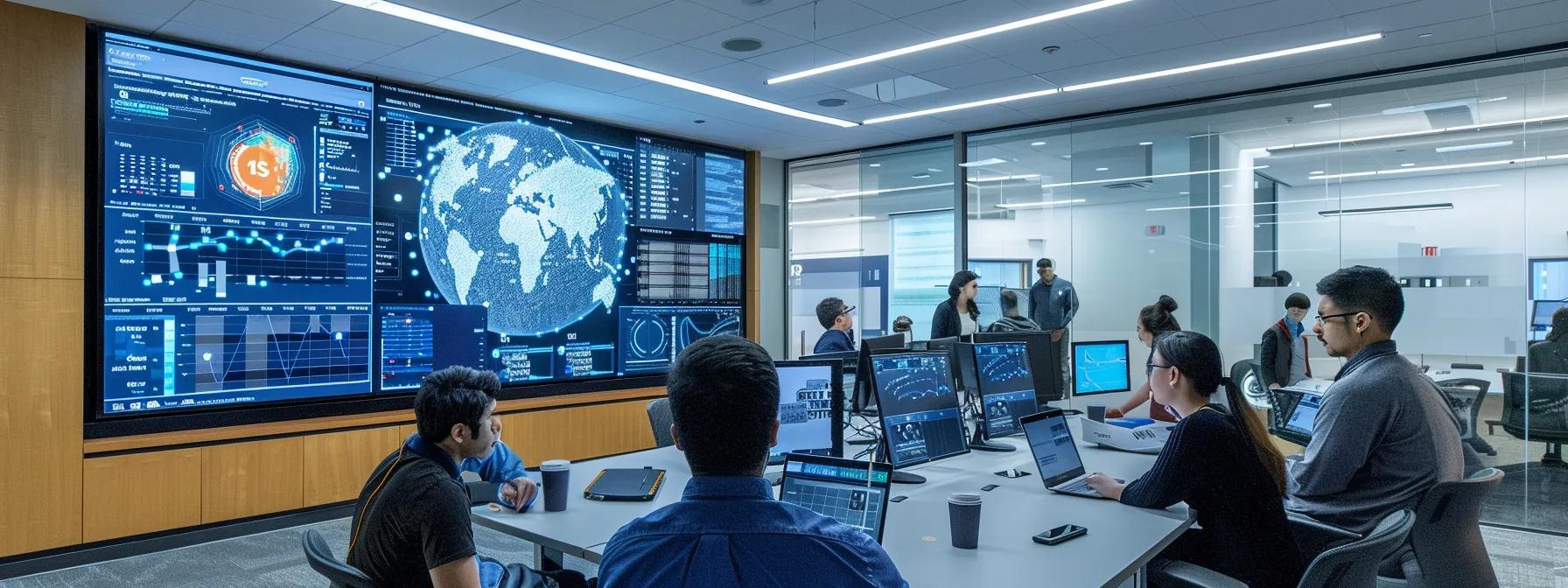 a sleek, modern office space showcases an ai-driven software interface on a large screen, surrounded by professionals engaging in dynamic discussions about automated test generation, illuminated by focused, bright lighting that emphasizes innovation and collaboration.