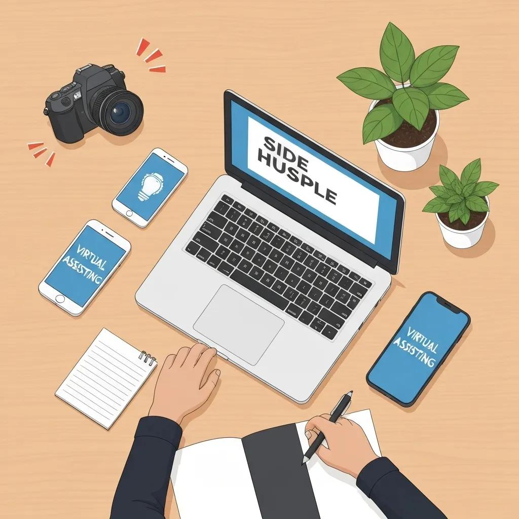 Person working on a laptop at home with tools for various side hustles