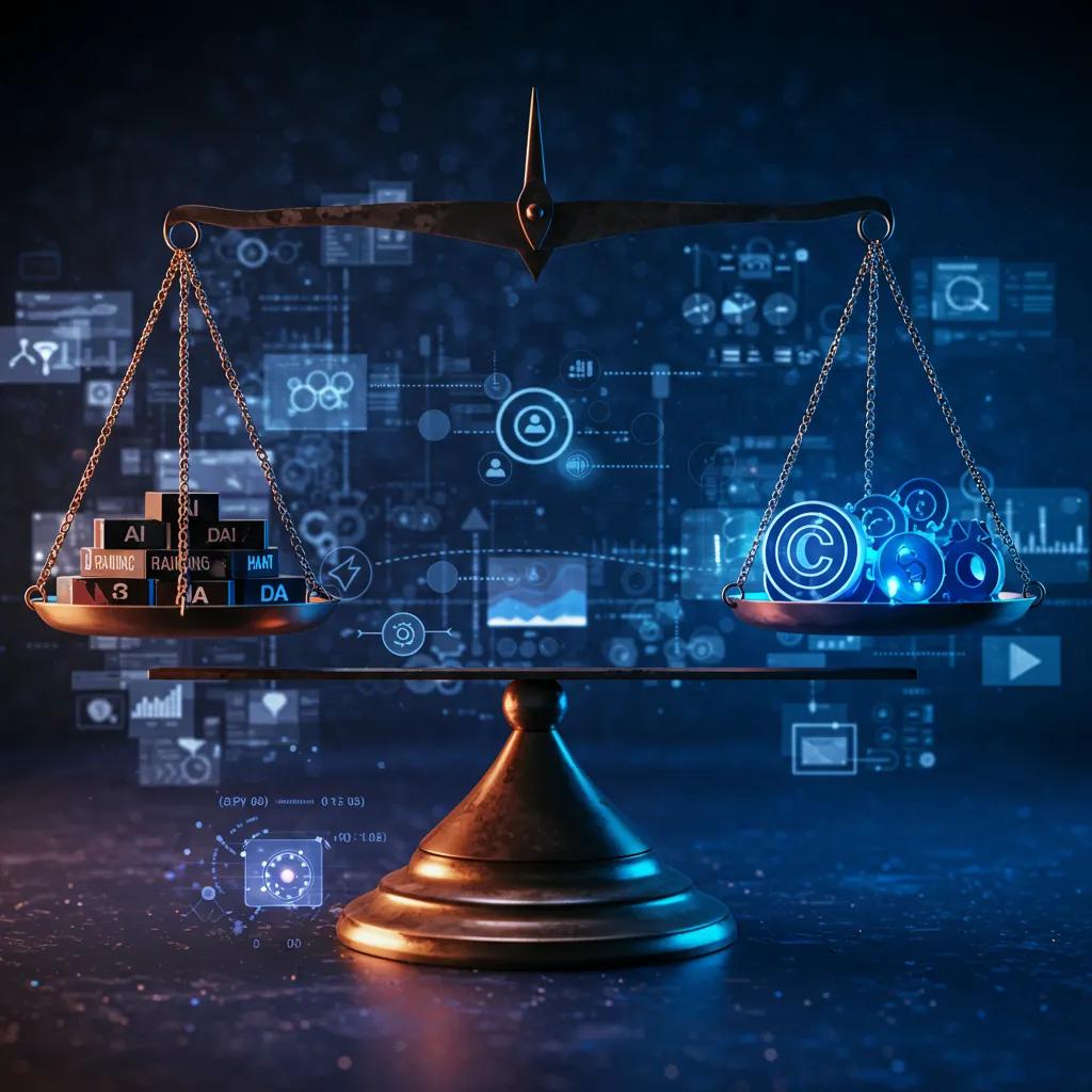Balance scale illustrating the concept of fair use in AI training data