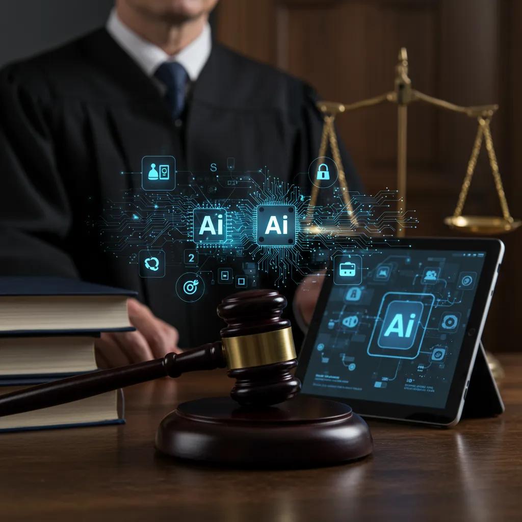 Courtroom scene representing the legal implications of AI-generated content
