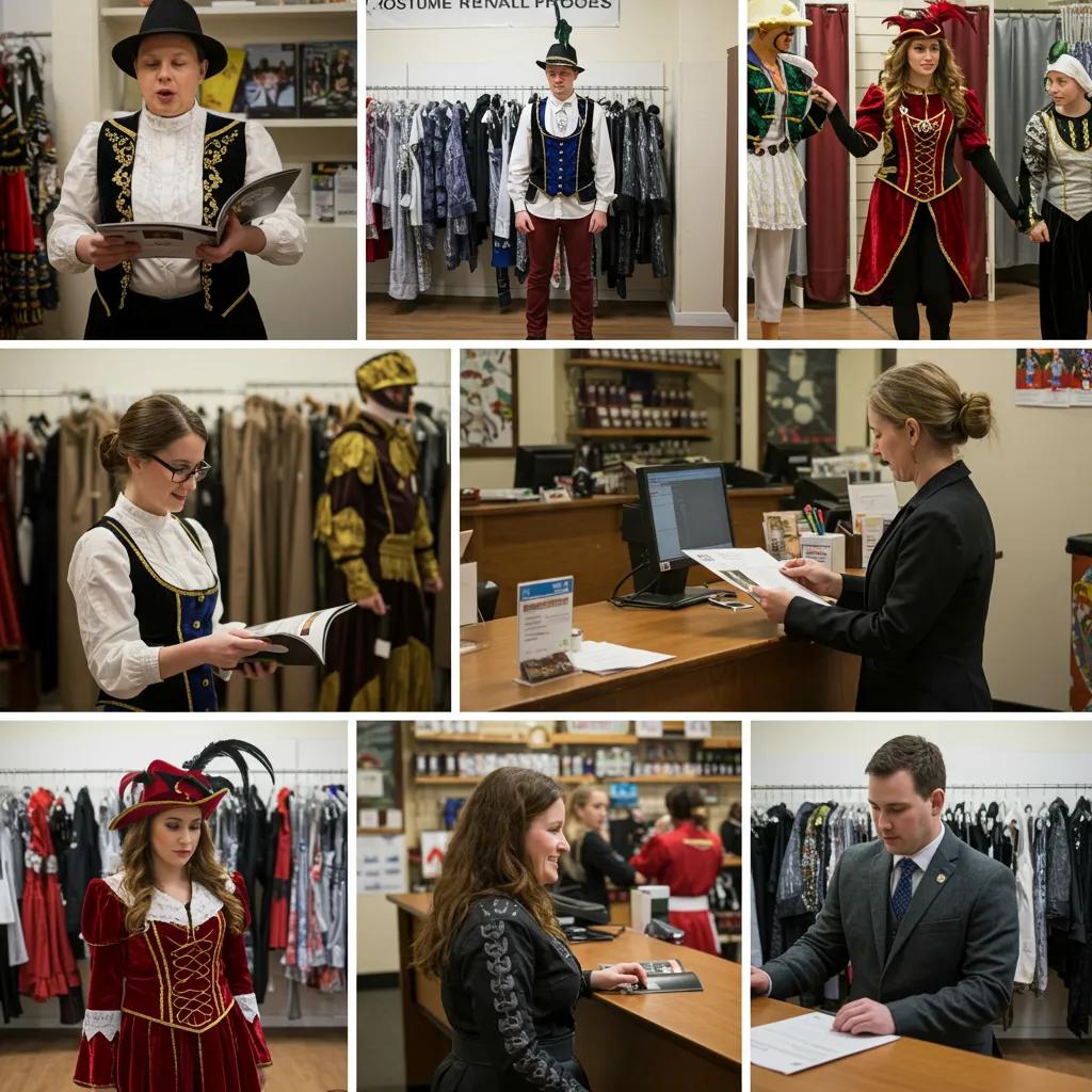 Customer engaging in the costume rental process, from browsing to fitting and pickup